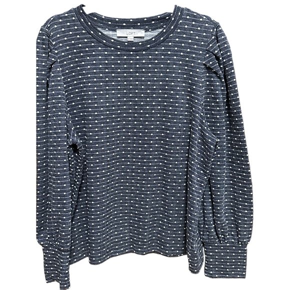 Loft size XL blue Swiss dot polyester cotton blend long sleeve top - Picture 1 of 6